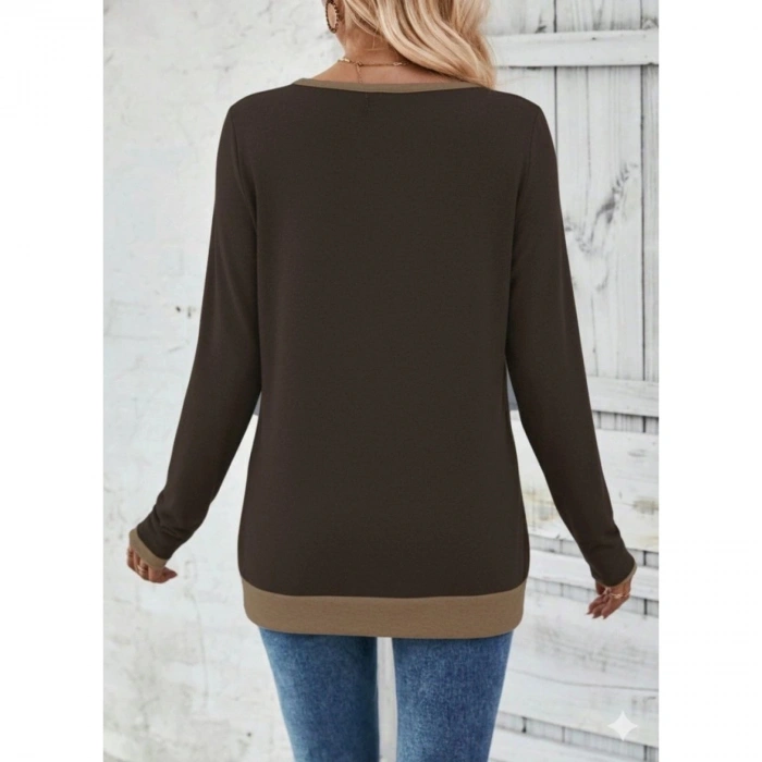 Kadın Uzun Kollu V Yakalı Yandan Düğmeli Yün Viskon Bluz