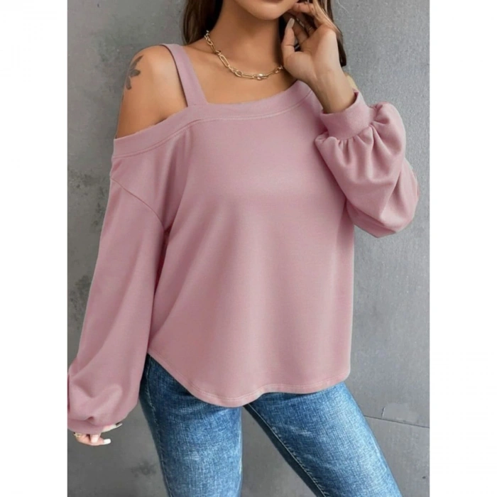 Kadın Uzun Kollu Tek Omuz Askı Detay Salaş Dalgıç Bluz