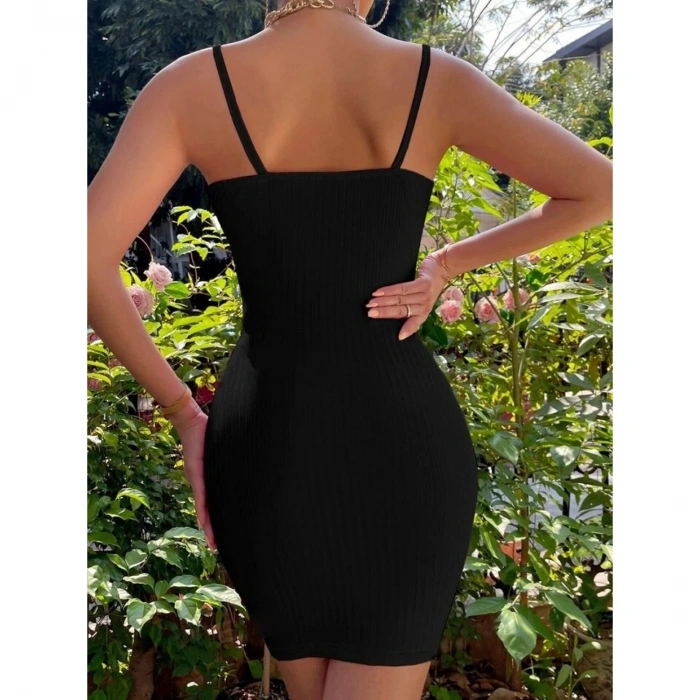 Kadın Askılı Yakası Fırfır Ve Bağlama Detay Kaşkorse Elbise