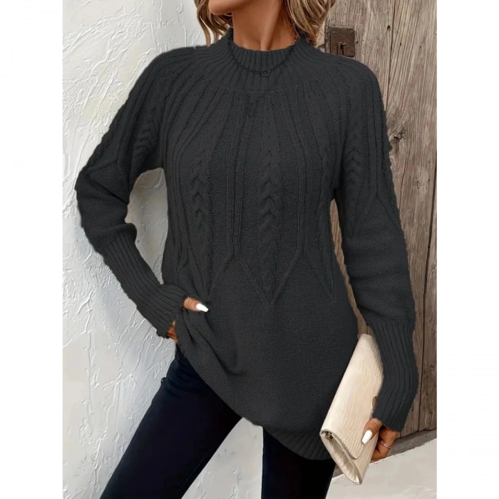 Kadın Uzun Kollu Yarı Balıkçı Yaka Triko Bluz