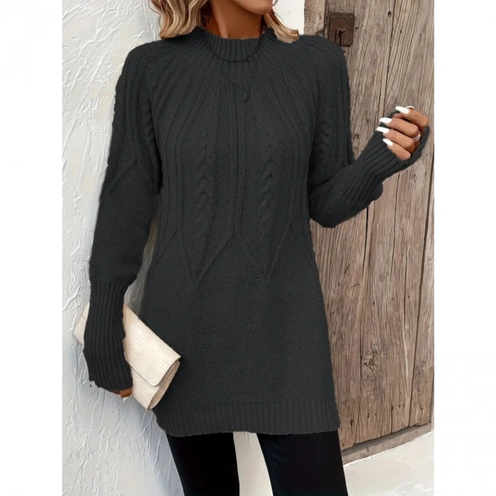 Kadın Uzun Kollu Yarı Balıkçı Yaka Triko Bluz