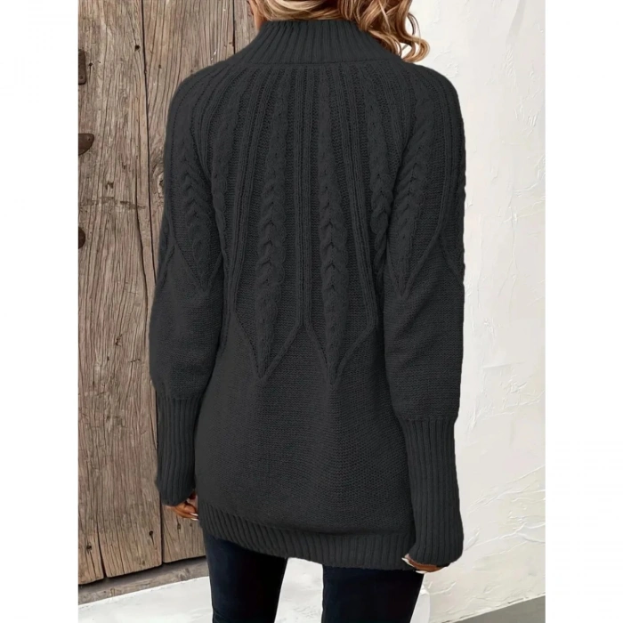 Kadın Uzun Kollu Yarı Balıkçı Yaka Triko Bluz