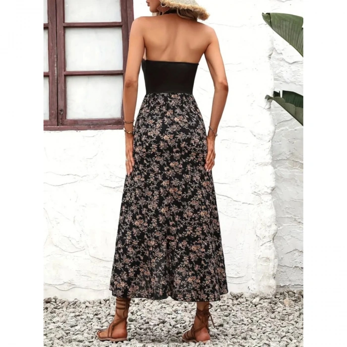 Kadın Reglan Kol Daire Yaka üst Viskon Alt Süprem Desenli Midi Elbise