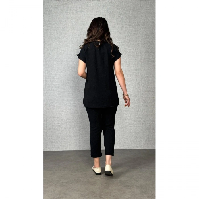 Kadın Kısa Kollu Yuvarlak Yaka Aerobin Bluz Ve Pantolon Ikili Takım