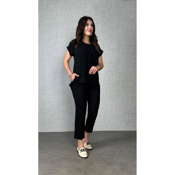 Kadın Kısa Kollu Yuvarlak Yaka Aerobin Bluz Ve Pantolon Ikili Takım