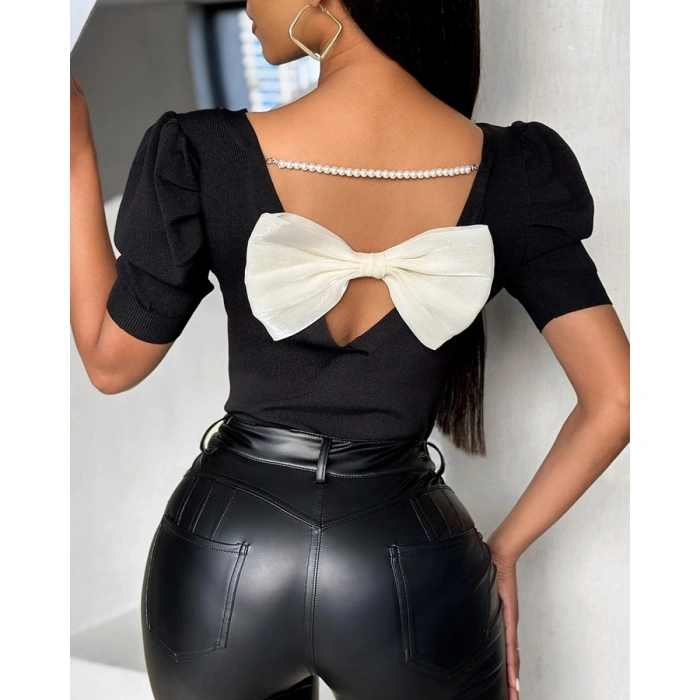 Kadın Kısa Kollu Sırt Inci Ve Kurdela Detay Karpuz Kol Yerli Krep Bluz. 109 Adet Standart Beden Gerisi 3 Beden