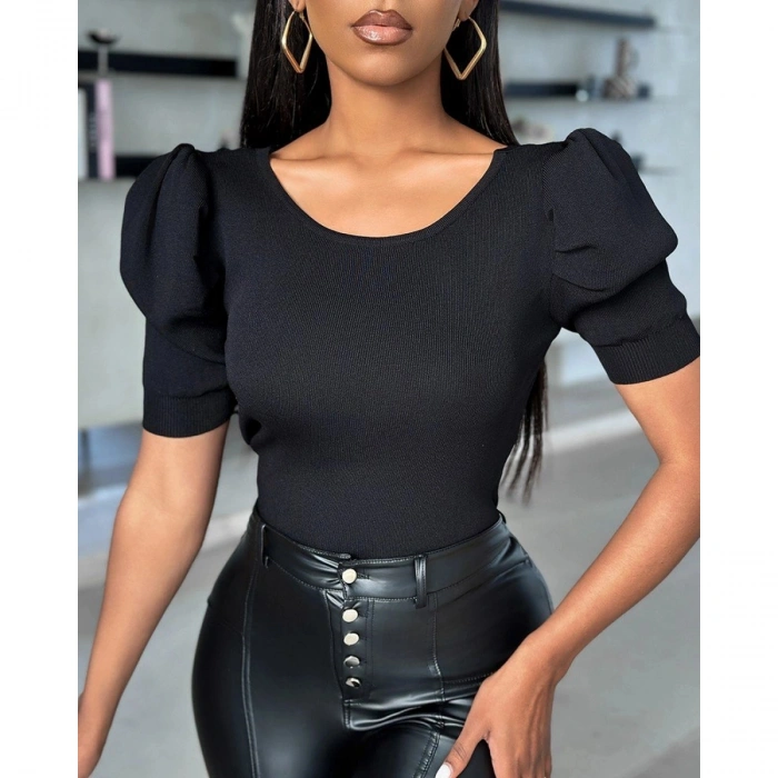 Kadın Kısa Kollu Sırt Inci Ve Kurdela Detay Karpuz Kol Yerli Krep Bluz. 109 Adet Standart Beden Gerisi 3 Beden