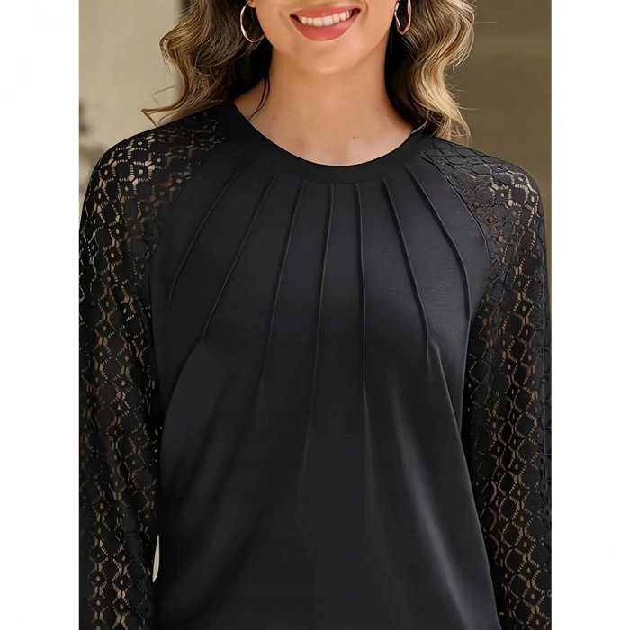 Kadın Uzun Kollu Yarı Balıkçı Yaka önü Nervürlü Viskon Iki Iplik Bluz