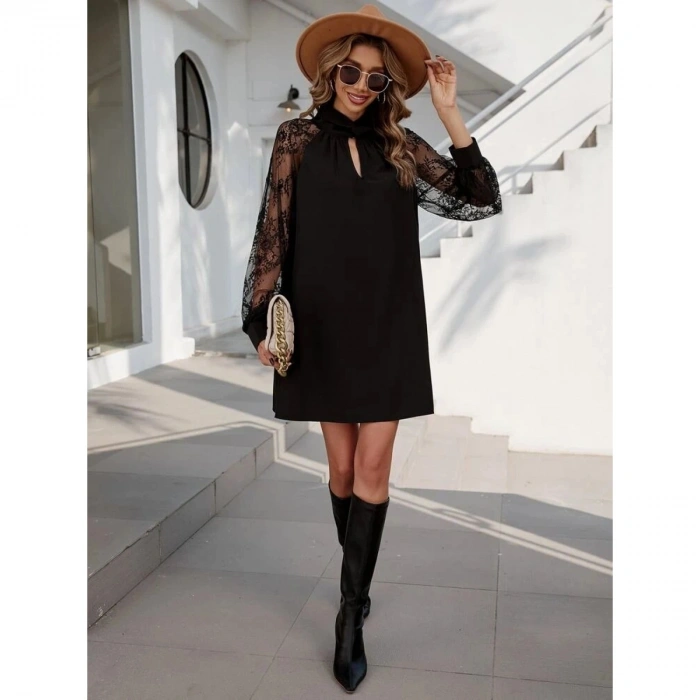 Kadın Uzun Kollu Damla Detaylı Sandy Mini Elbise