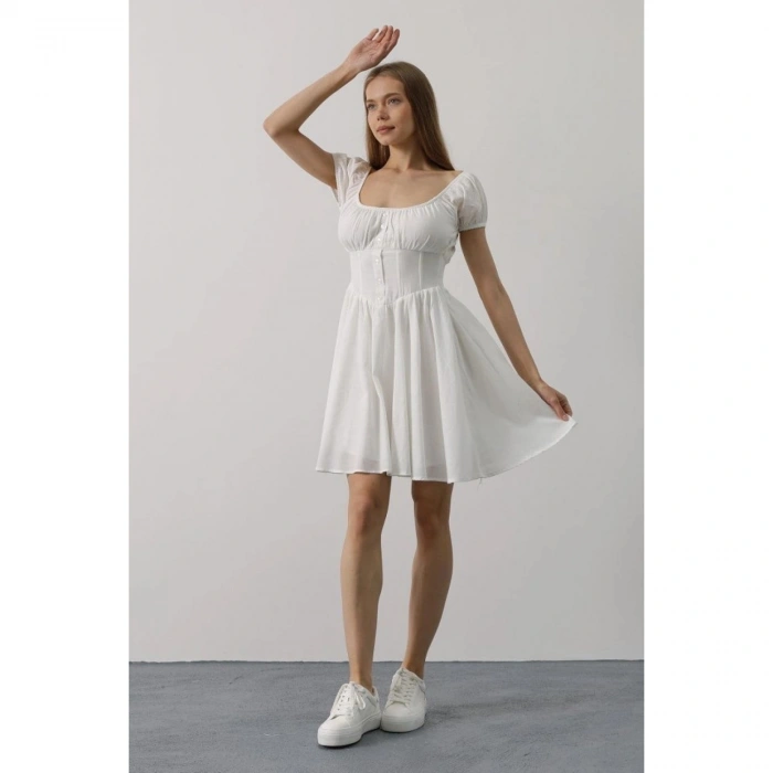 Beli Korseli Mini Elbise - Fuşya