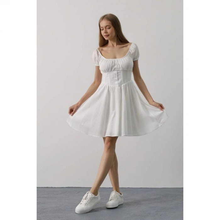 Beli Korseli Mini Elbise - Fuşya