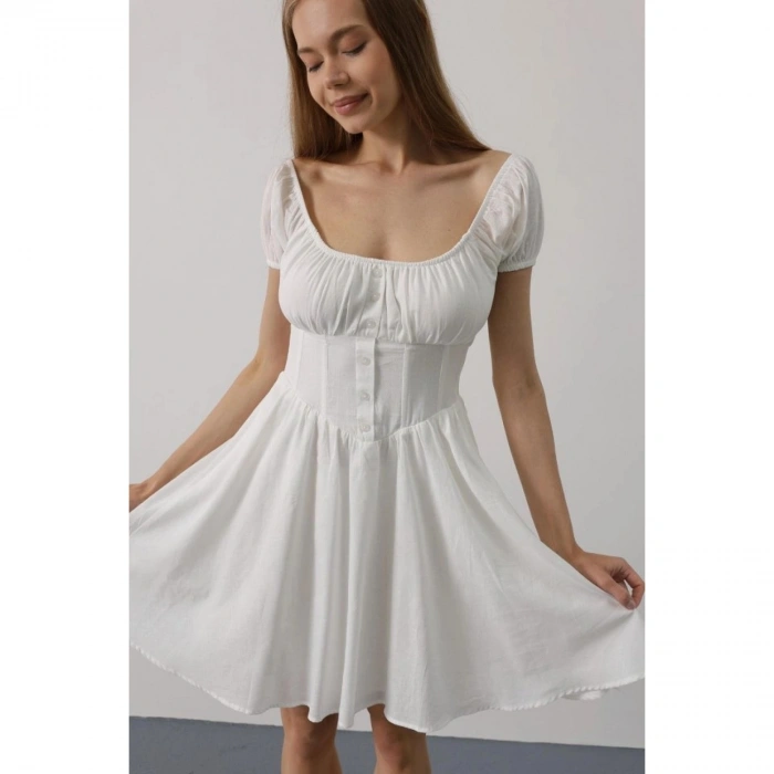 Beli Korseli Mini Elbise - Fuşya