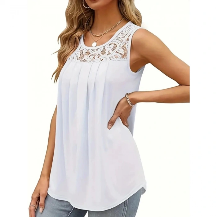 Kadın Askılı Yuvarlak Yaka Dantel Detaylı Viskon Bluz