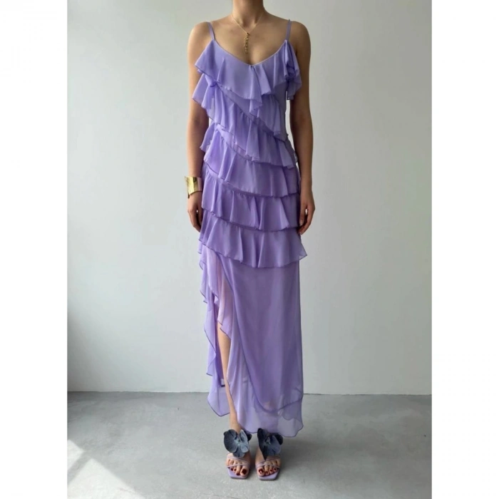 Ples Yırtmaç Detaylı Elbise