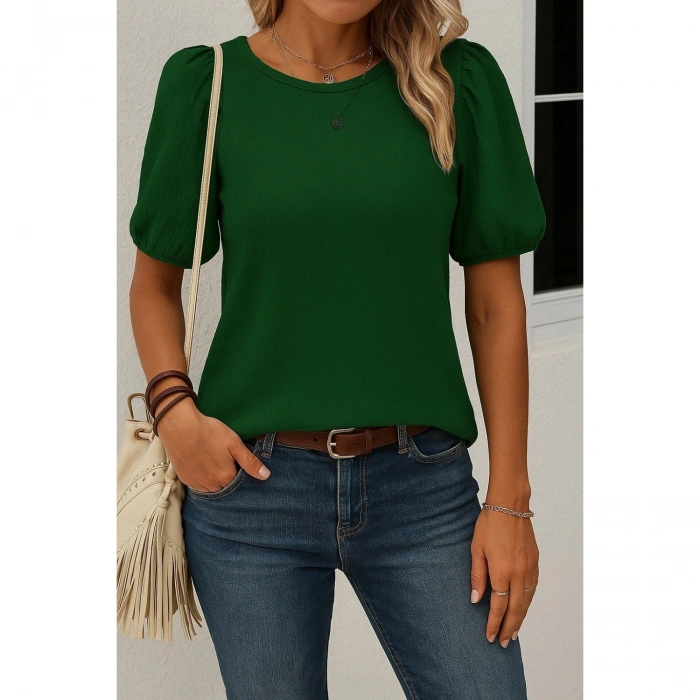 Kadın Kısa Kollu Pileli Balın Kol Bürümcük Bluz