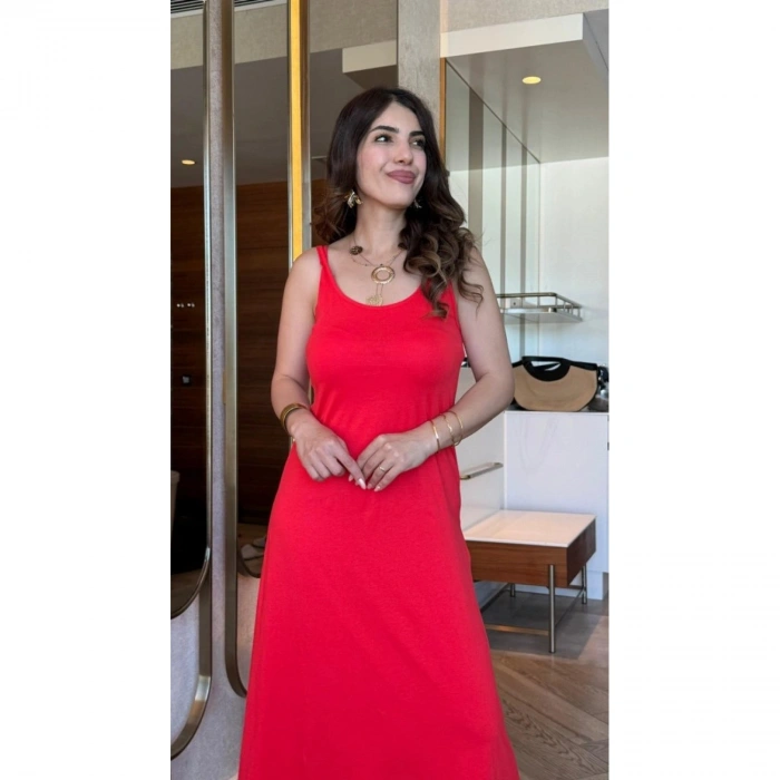 Kadın Askılı Yuvarlak Yakalı Viskon Elbise