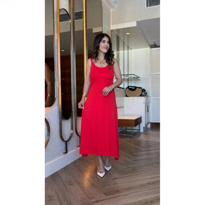 Kadın Askılı Yuvarlak Yakalı Viskon Elbise