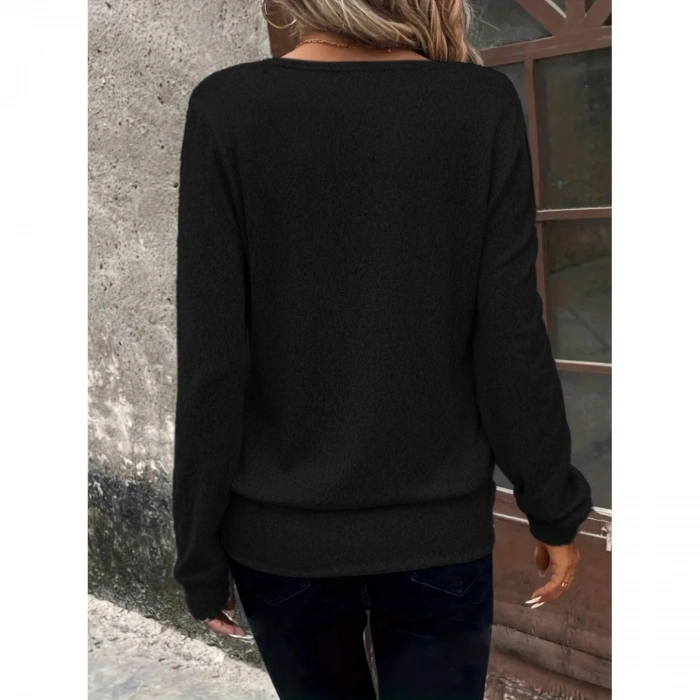 Kadın Uzun Kollu Kruvaze Yaka Kol Ve Etek Ucu Manşet Detay Yumoş Bluz