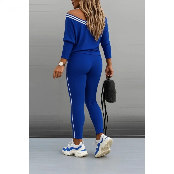 Kadın Uzun Kollu Tek Omuzu Açık Detaylı Viskon Iki Iplik Bluz Ve Pantolon Ikili Takım