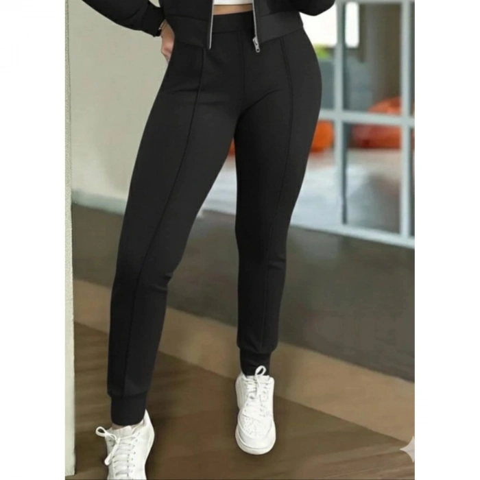 Kadın Uzun Kollu önden Fermuarlı Kısa Modal Ceket Ve Pantolon Ikili Takım