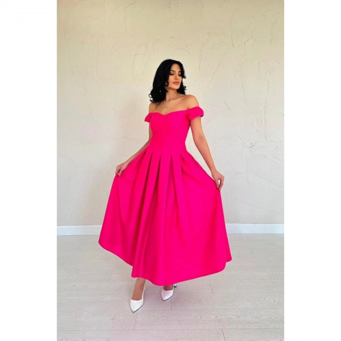 Fuşya Jakarlı Elbise