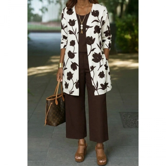 Kadın Uzun Kollu önü Açık Modal Ceket Kolsuz Viskon Iki Iplik Bluz Ve Pantolon üçlü Takım