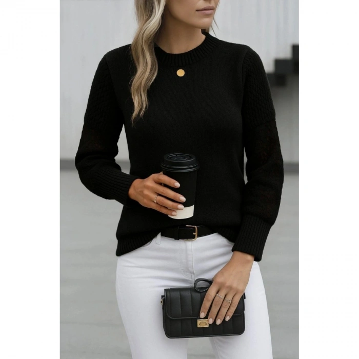 Kadın Uzun Kollu Bisiklet Yaka Triko Bluz