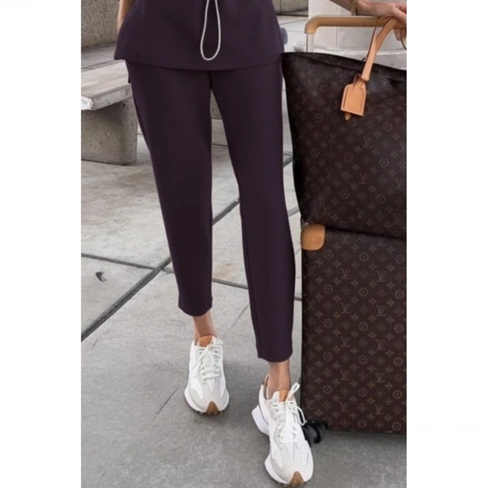 Kadın Uzun Kollu Balıkçı Yaka Belden Lastikli Modal Bluz Ve Pantolon Ikili Takım