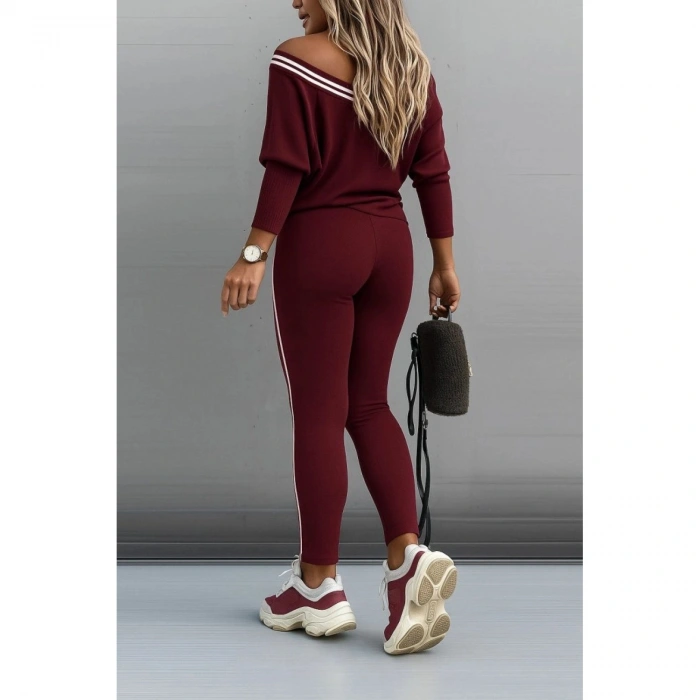 Kadın Uzun Kollu Tek Omuzu Açık Detaylı Viskon Iki Iplik Bluz Ve Pantolon Ikili Takım