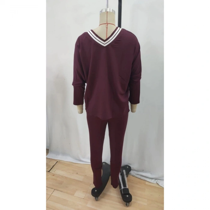 Kadın Uzun Kollu Tek Omuzu Açık Detaylı Viskon Iki Iplik Bluz Ve Pantolon Ikili Takım