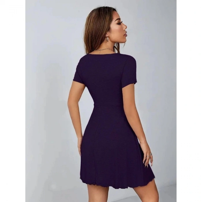 Kadın Kısa Kollu Derin Büzgülü V Yakalı Viskon Elbise