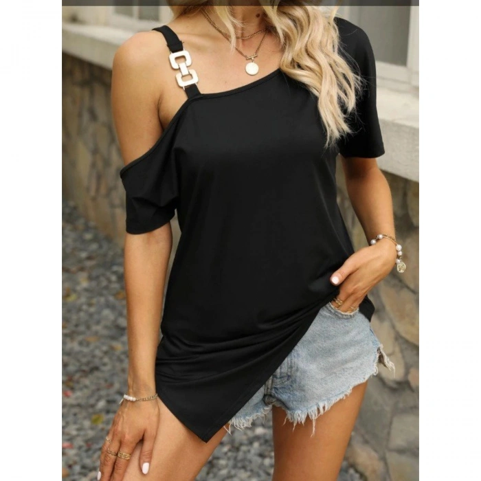 Kadın Tek Omuzu Açık Toka Detaylı Viskon Bluz