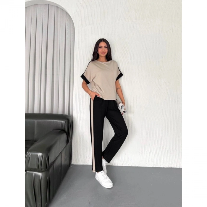 Kadın Modal Dokulu Kumaş Yanı şeritli Takım