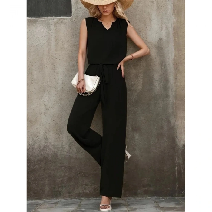 Kadın Kolsuz V Yakalı Aerobin Bluz Ve Belden Kuşaklı Pantolon Ikili Takım