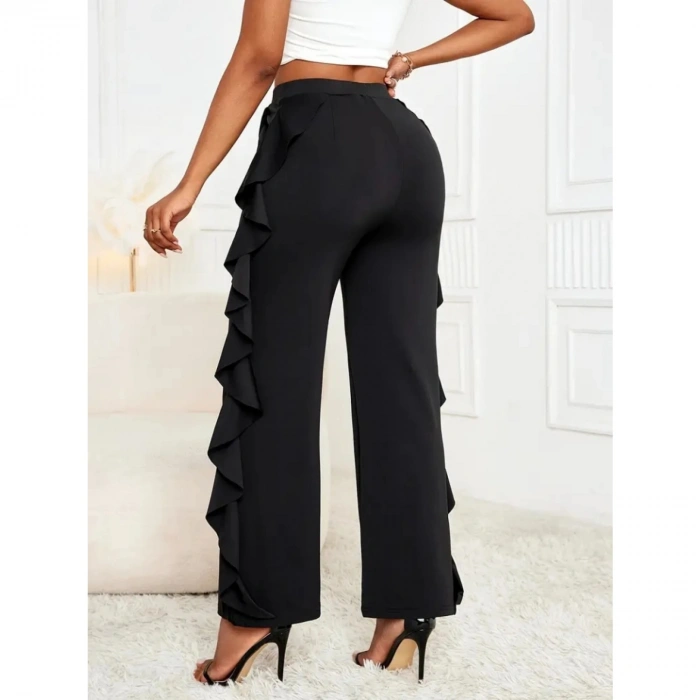 Kadın Yüksek Bel Yanları Volanlı Cepli Sandy Pantolon