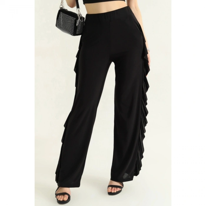 Kadın Yüksek Bel Yanları Volanlı Cepli Sandy Pantolon