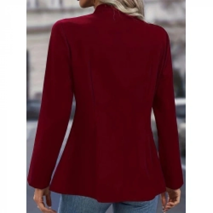 Kadın Uzun Kollu Hakim Yaka önden Düğmeli Kısa Atlas Ceket