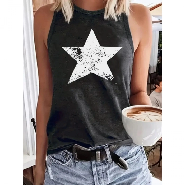 Kadın Askılı Yuvarlak Yaka Yıldız Desenli Süprem Bluz