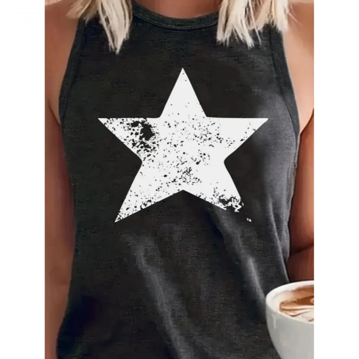 Kadın Askılı Yuvarlak Yaka Yıldız Desenli Süprem Bluz