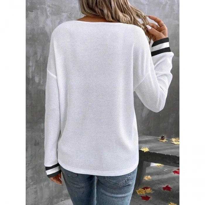 Kadın Uzun Kollu V Yakalı Waffle Bluz