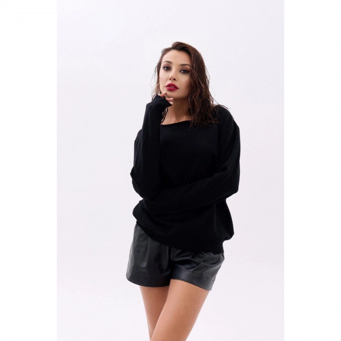 4216 TRİKO DÜZ SALAŞ KAZAK-SİYAH