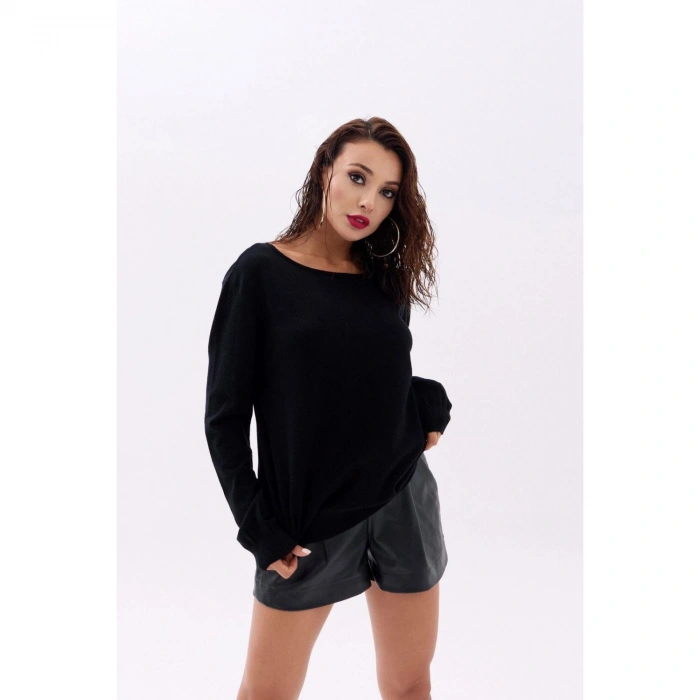 4216 TRİKO DÜZ SALAŞ KAZAK-SİYAH