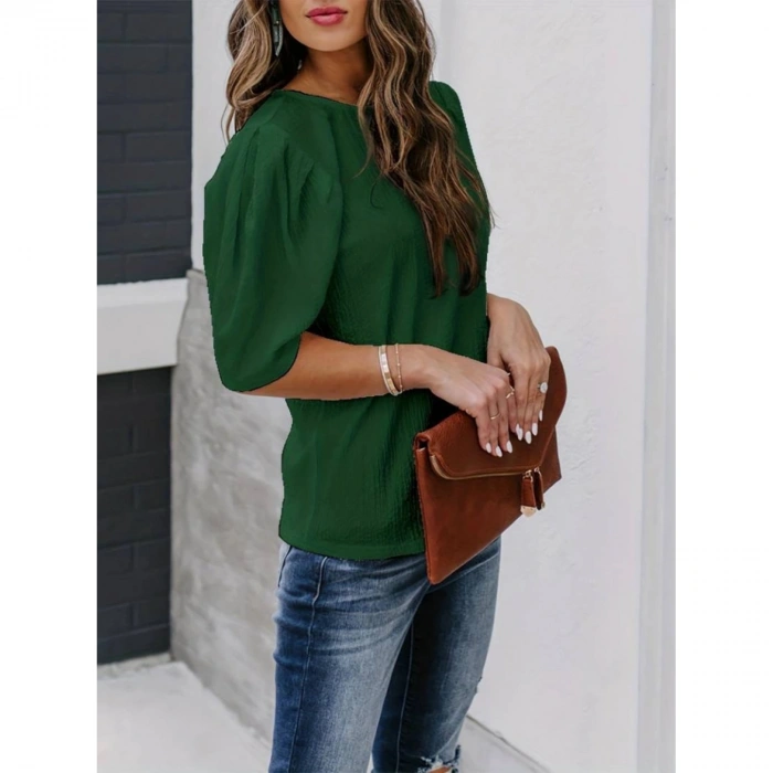 Kadın Kısa Kollu Pileli Balın Kol Bürümcük Bluz