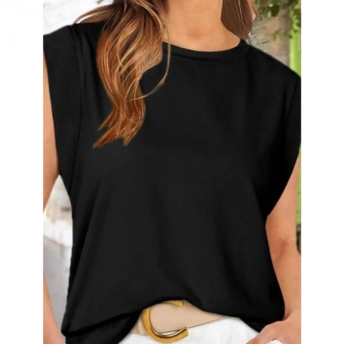 Kadın Kısa Kollu Bisiklet Yaka Viskon Bluz