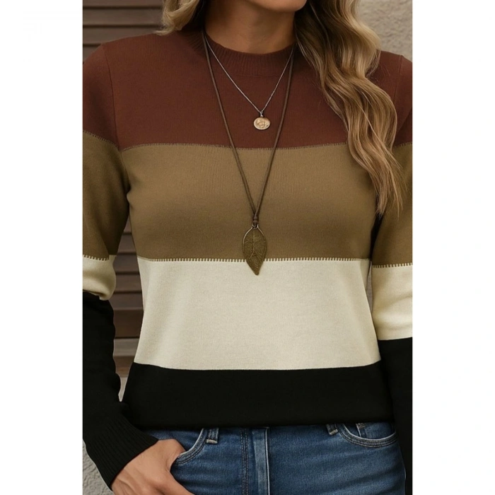 Kadın Uzun Kollu Yarı Balıkçı Yaka Triko Kazak