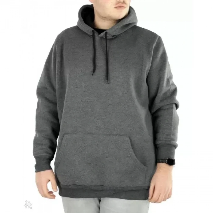 Erkek Uzun Kol Kapşonlu Basic Sweatshirt Hoodie - Füme