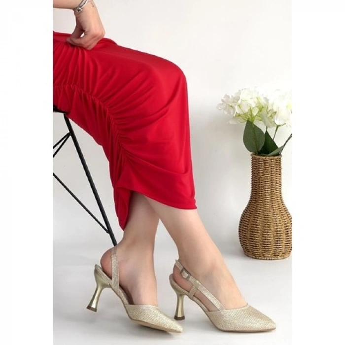 Erbilden Minde Gold Cilt Simli Topuklu Ayakkabı