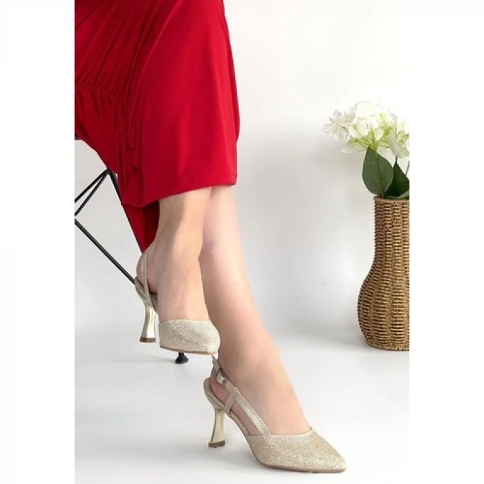 Erbilden Minde Gold Cilt Simli Topuklu Ayakkabı