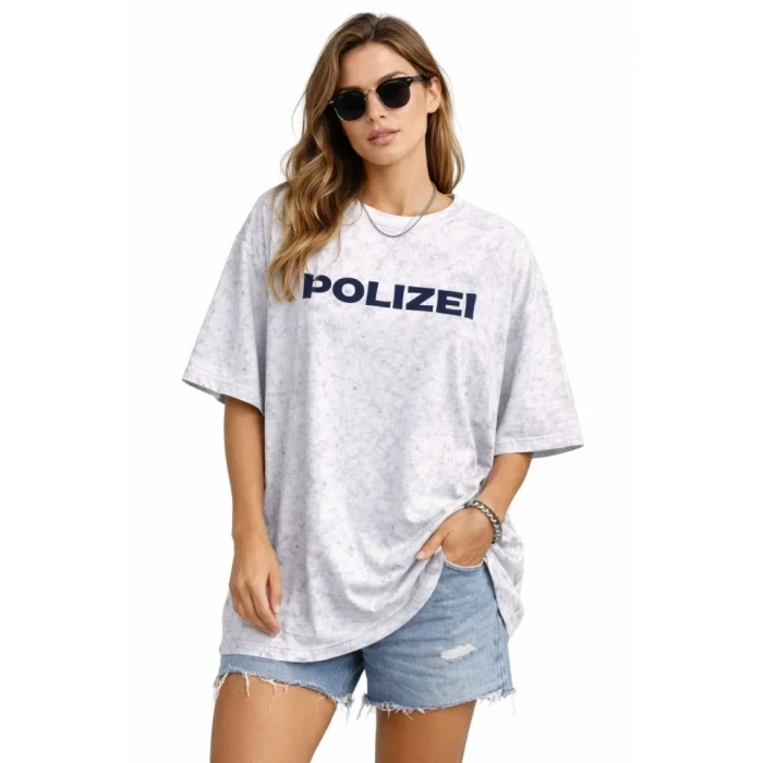 Asit Yıkamalı Oversize Tişört ön Ve Arkası Baskılı %100 Pamuk Street Style T-Shirt - Beyaz
