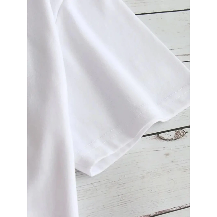 Baskılı Oversize Bisiklet Yaka T-shirt - Beyaz